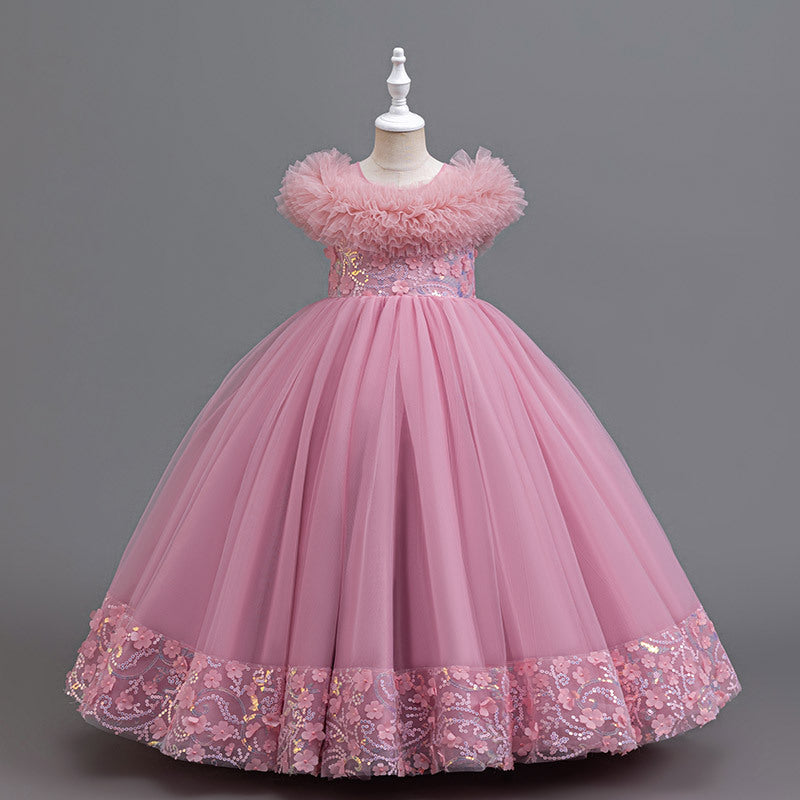 Wholesale european and american style girls' formal dresses for export, suitable for mid-to-large children, direct from manufacturers. cross-border princess dresses, custom flower girl dresses, long dresses wholesale