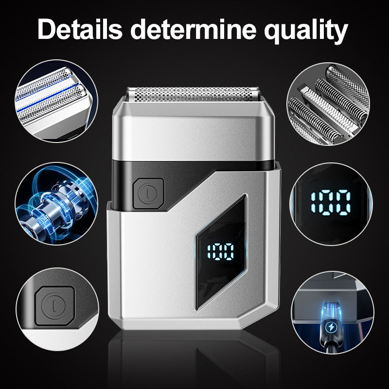 men's electric shaver - digital display, mini reciprocating, magnetic attachment, triple blade head, portable razor