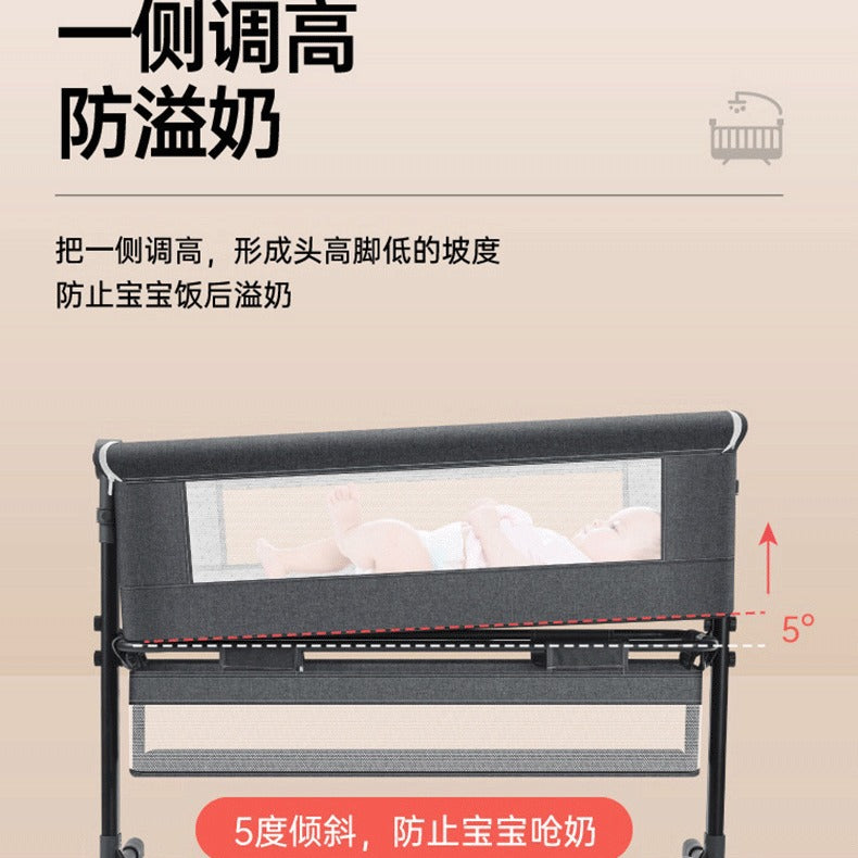 Multifunctional foldable crib, portable newborn bassinet, convertible baby bed, splice-together large bed
