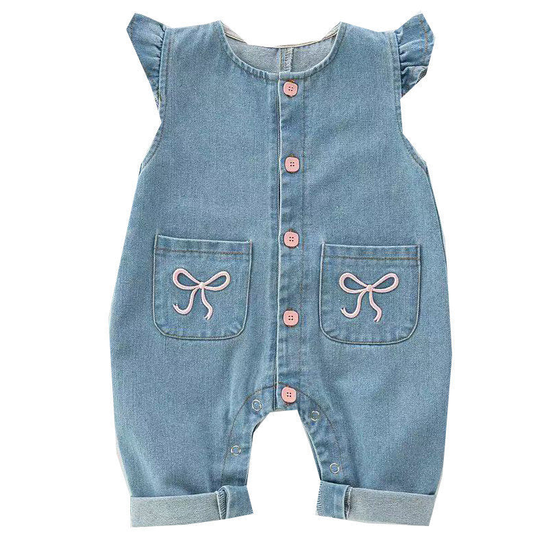 Autumn new arrival baby girl denim overalls baby onesie suitnewborn style princess crawling clothes trendy