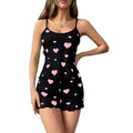 Fashion cross-border sexy women's home clothes printed heart suspender pajamas women's wave edge shorts thin casualsuit women