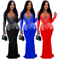 C7003 cross-border   independent station fashionfashion women's new hot diamond long skirt dress v neck
