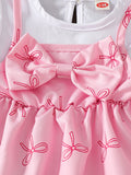 new cross-border baby & toddler bow print cami top & heavy-duty washed denim pants set