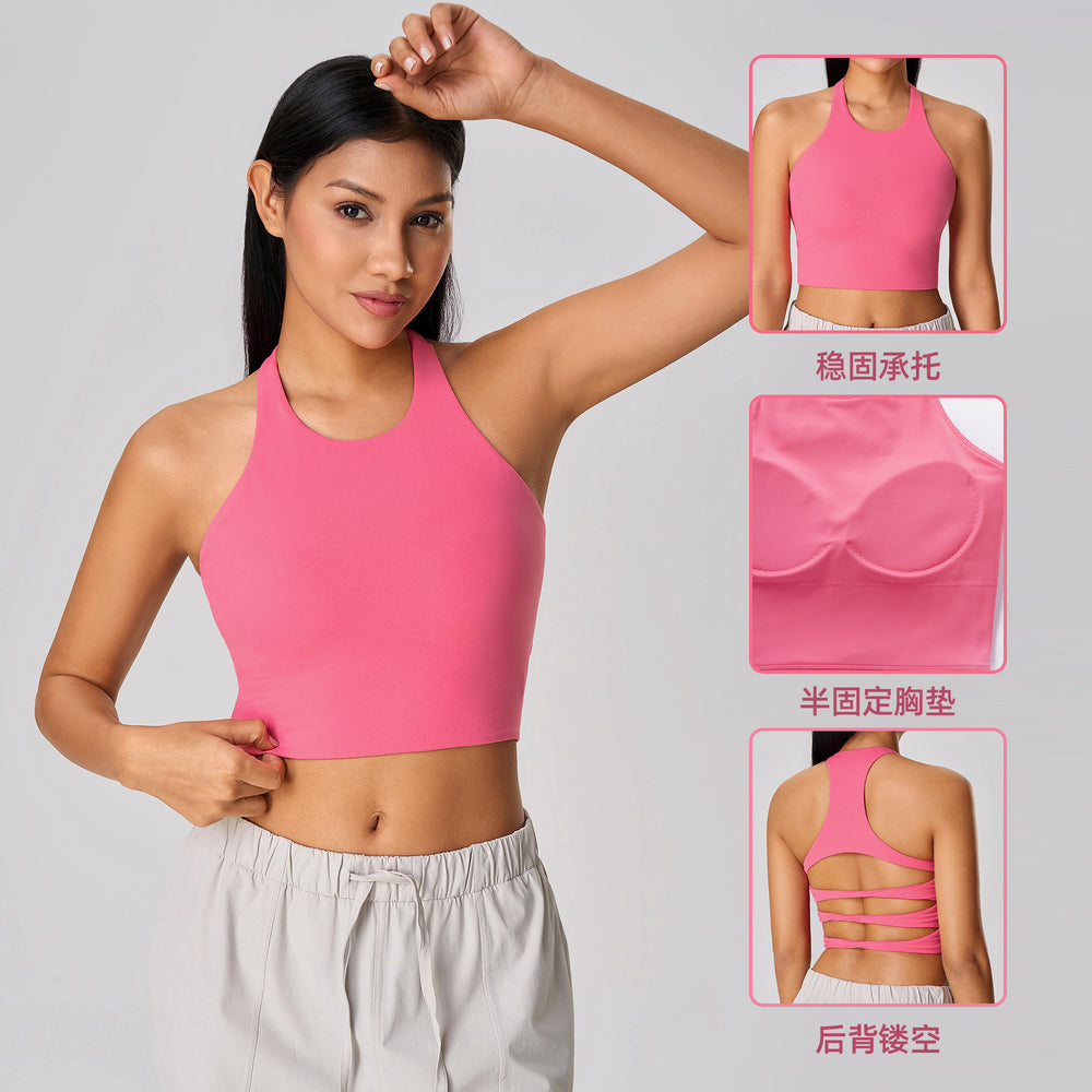 Sexy cut out beautiful back sports intimates women's semi-fixed breast pad nude shaping fitness yoga vest d25084