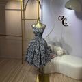 European and american cross-border women's fashion  winter new sleeveless bandeau halter neck printed ruched unique dress
