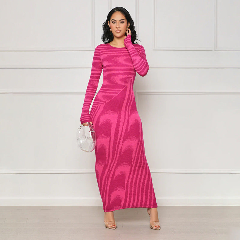New arrivals: irregular print sexy slim-fit bodycon long sleeve dress for cross-border e-commerce