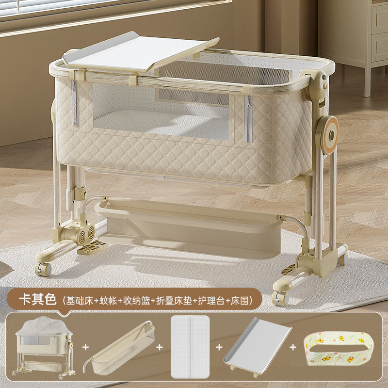 Aluminum alloy baby crib - portable, foldable, and convertible bassinet - multifunctional newborn bed - splice-together large bed
