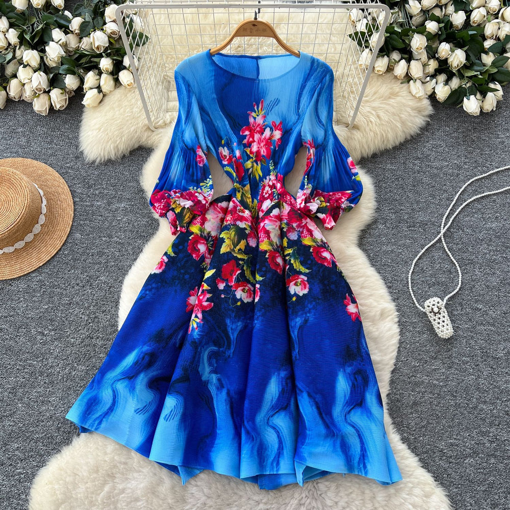 spring new arrival: royal court style retro stand collar dress - european & american socialite design, cinched waist, single-breasted button, printed maxi dress