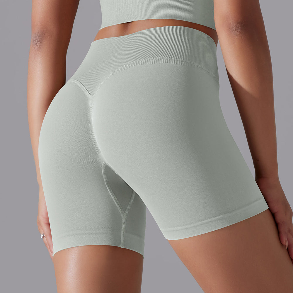fashion seamless pure colorhigh waist hip lifting tight high elastic yoga shorts sports running fitness three-quarter pants for women