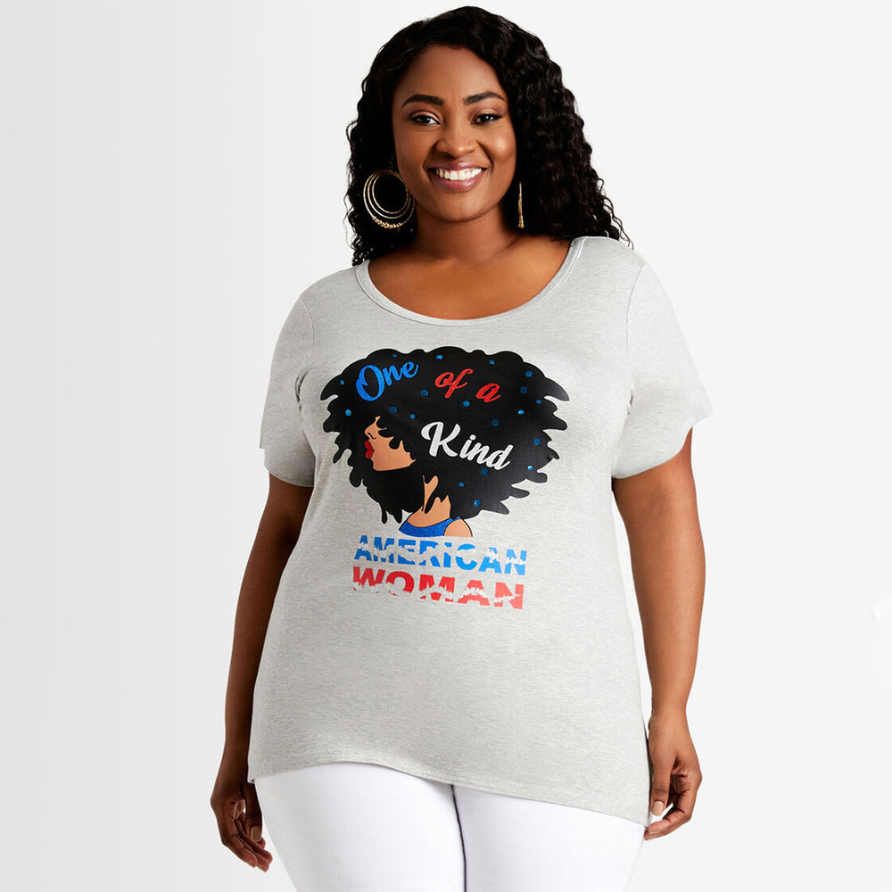 S390160 european and american  cross-border e-commerce plus size women's short-sleeve portrait letter print casual t-shirt summer