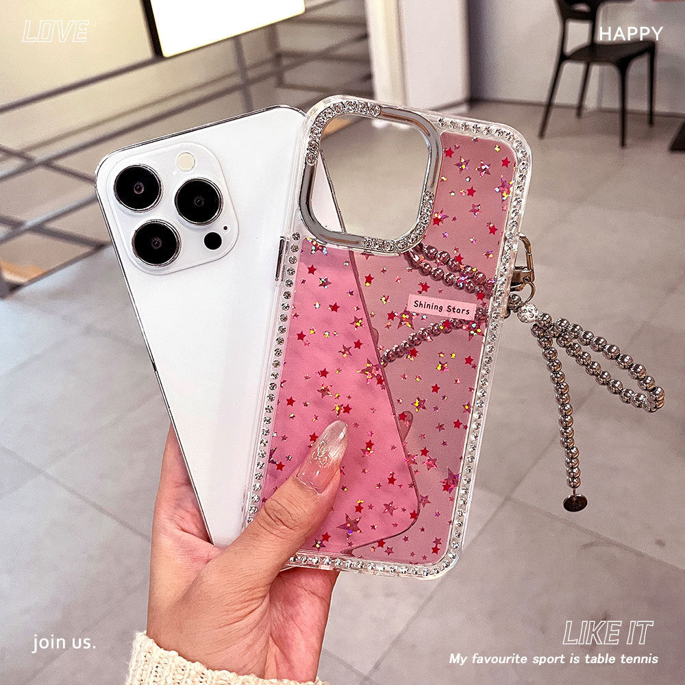 Bowknot iphone 17 air glitter diamond star phone case apple 16 pro rhinestone bracelet protective cover 15