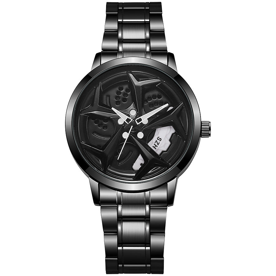 New creative tech men's steel band watch - hollow rotating dial quartz watch - dropshipping available