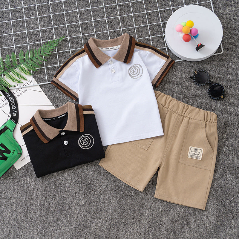 summer children's clothing: kids' short-sleeve polo shirt + t-shirt shorts 2-piece set, trendy wholesale for toddlers and young children
