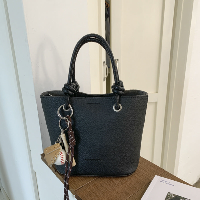 Cross-border high-end lychee pattern bucket bag women's 2025 new portable vegetable basket bag fashionable shoulder messenger bag