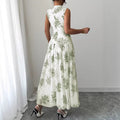 european and american cross-border new arrival: elegant round neck sleeveless maxi dress - trendy vacation style with floral print and cinched waist