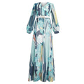 African plus sizeexportnew arrival women's chiffon   v neckprinting large swing long sleevesdress