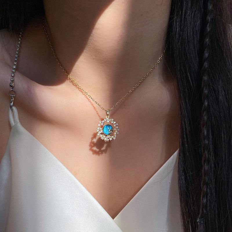 O-shaped chain wholesale european and american cross-border jewelry women's fashion diamond-encrusted personalized alloy planet autumn and winter korean ins necklace