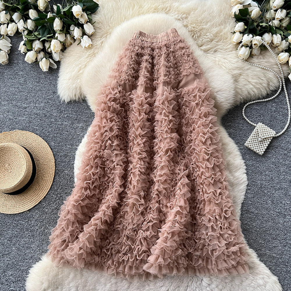 K-style high waist a-line sweet skirt women's multi-layer cake skirt slimming look tutu skirt work clothingsweet mid-length skirt