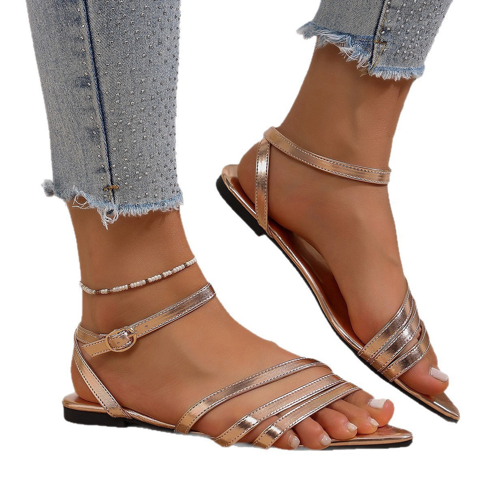 european and american summer new patent leather flat women's sandals solid color plus size open toe peep toe high pointed toe sandals
