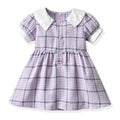 Girls' vintage cotton plaid dress - french collar, kids' & baby summer  new arrival, short sleeve princess dress