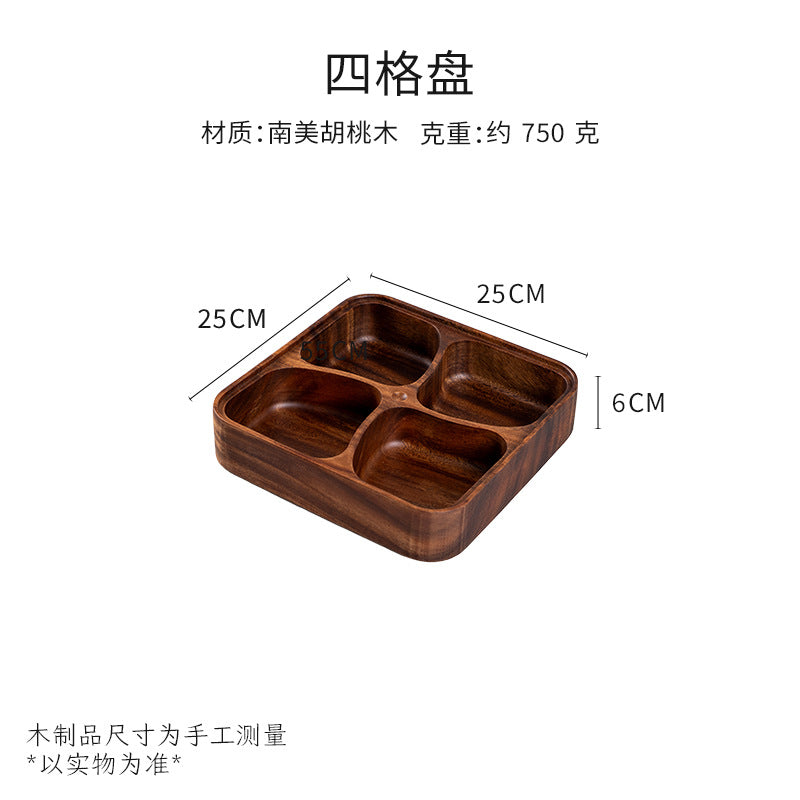 Walnut wood fruit platter solid wood round salad bowl dish dinner plate household kids fruit plate wholesale wooden tray