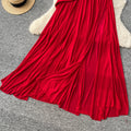 French red bandeau mesh patchwork dress - women's summer cinched waist slimming a-line maxi dress - high-end, elegant, and chic