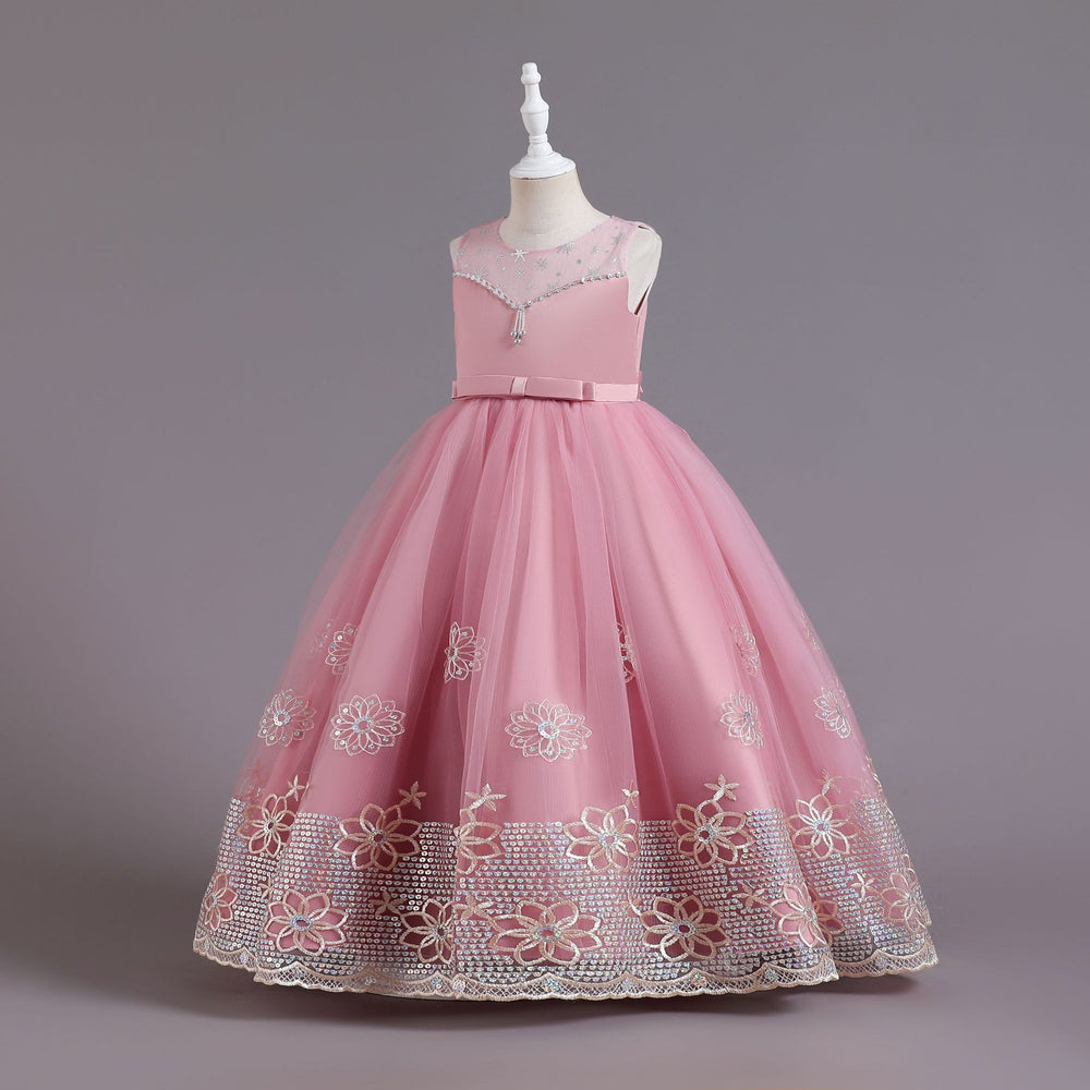 Export kids dress embroidered hot diamond princess dress female flower girl party piano performance dresskids dress