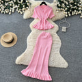K-styleknittingrufflesilm two-piece set for women summer silm light mature elegance style work clothingelegantsuit