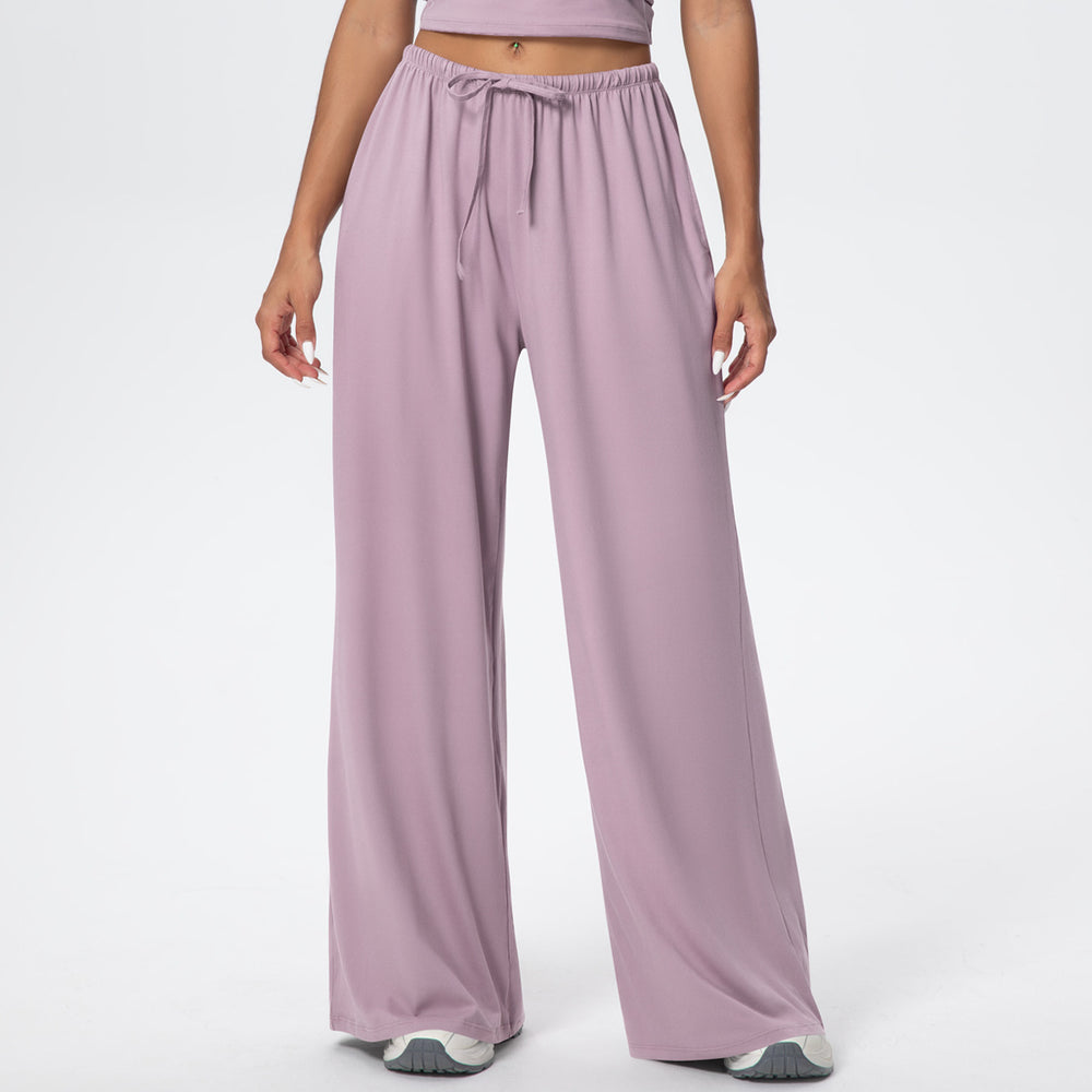 New brushed fabric tie-up long sleeve sports bra with open back, drawstring wide-leg loose pants, outdoor casual fitness outfit