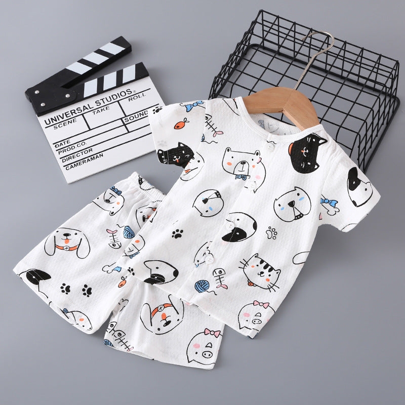 Baby short-sleeve set, pure cotton summer outfit, infant short-sleeve cardigan, newborn loungewear, lightweight children's pajamas