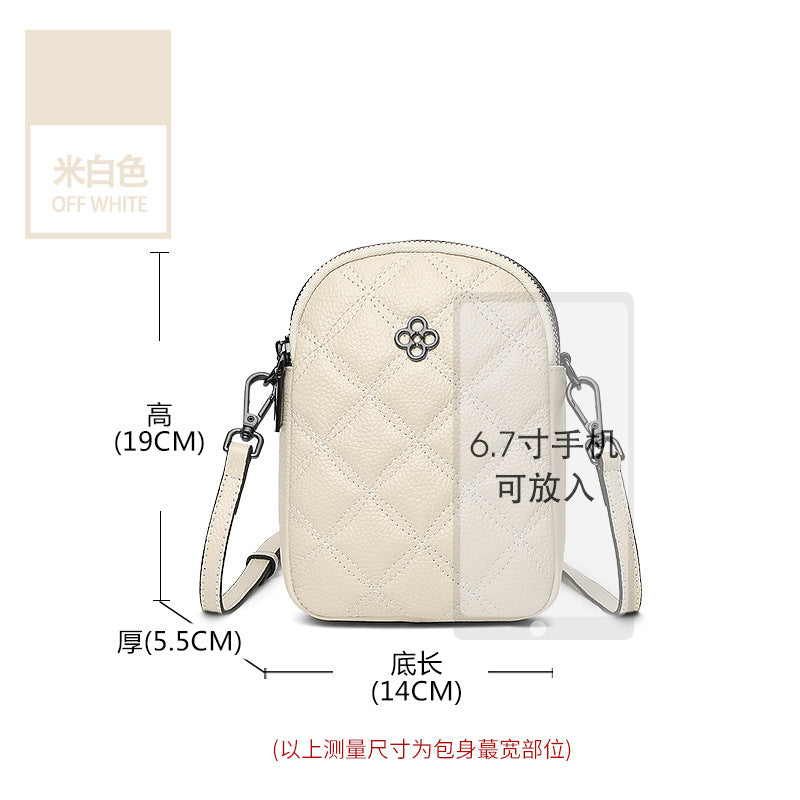 Rhombus pattern leather messenger bag women's vertical large-capacity mobile phone bag 2025 new lightweight mini shoulder small backpack
