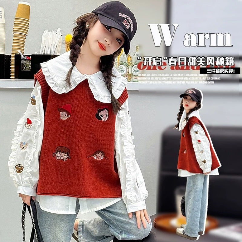 Girls' spring/autumn casual new style base layer top, stylish middle and young children's girl's shirt, kids' spring/autumn korean style fashionable inner layer