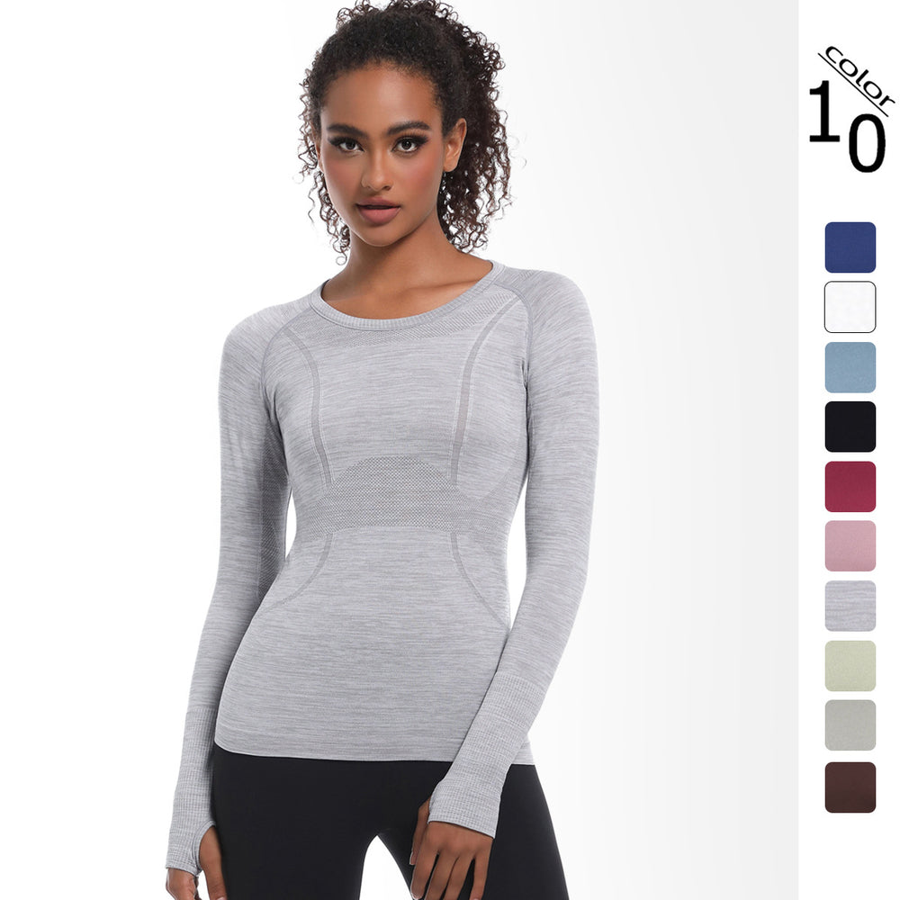 New women's quick-dry long sleeve activewear top - seamless, breathable, one-piece design for running, fitness, and yoga - perfect for cross-border e-commerce in europe and the us
