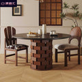 Wabi-sabi style solid wood rock slab vintage black creative round dining table, high-end dining table, french retro dining table