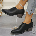 black ankle boots plus sizefashion black pointed thick soleflats women's british style small leather shoes fashion thick heel