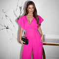 summer /europe & us/ export solid color sexy v-neck workwear jumpsuit casual women's clothing
