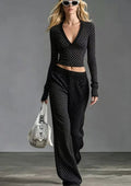 spring new arrival cross-border independent station  fashion v neck polka dot pants long sleeves sportswear suit