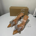 Za summer new women's shoes natural color french crystal slingback high heel transparent mules pointed toe bow sandals
