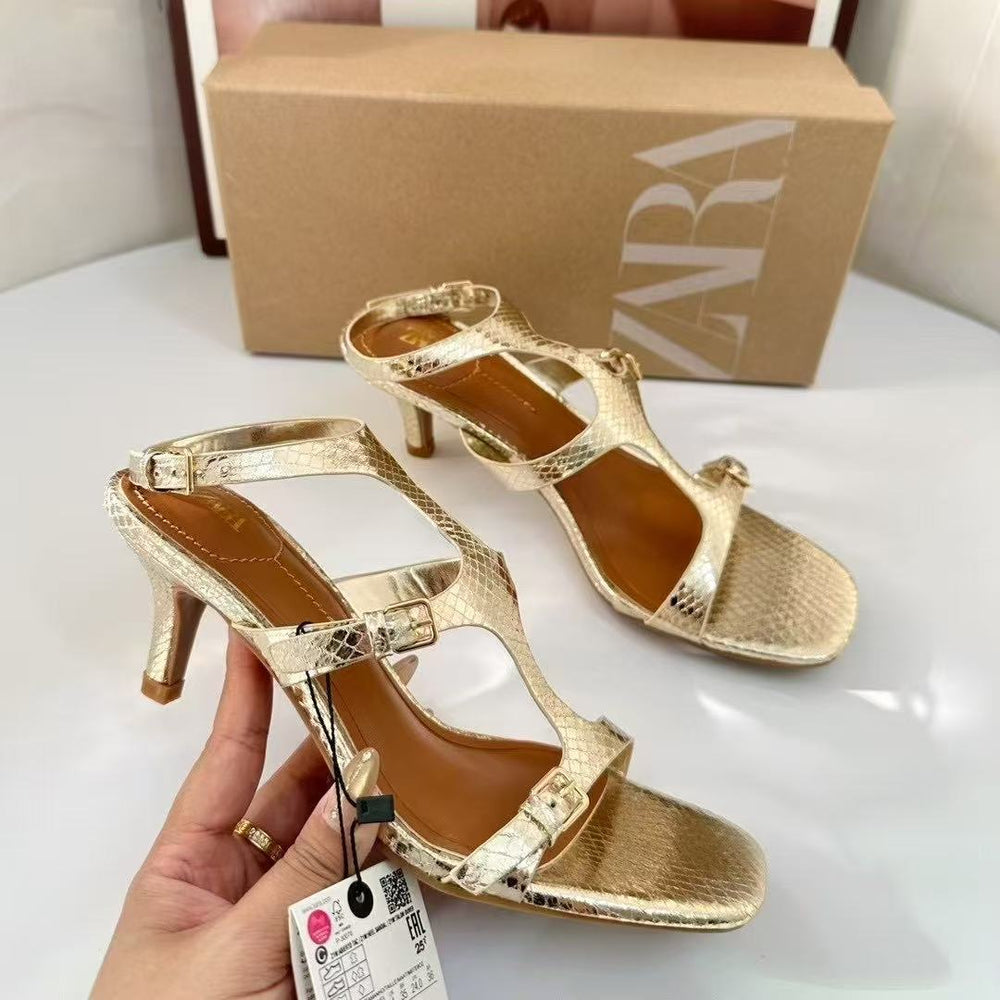 Za's 2025 spring/summer new women's shoes: low-heeled, elegant, socialite-style pumps with ankle strap