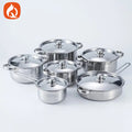 Wholesale stainless steel cookware set cross-border 12pcs cookware set household soup pot milk pot frying pan combination cookware pot