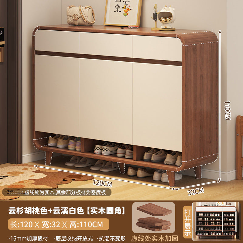 Solid wood core shoe cabinet household entrance 2025 new Chinese-style wall storage cabinet large-capacity indoor shoe rack