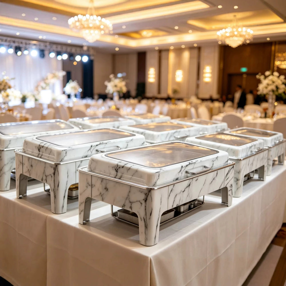 New stainless steel restaurant hotel wedding hydraulic marble insulated pot 9l fuel oil heated food warmer