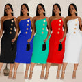 C7326 cross-border   fashionable women's sexy bandeau button-embellished dress - hot seller in europe and the us
