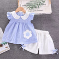 Girls' summer outfit set : new fashionable korean style short-sleeve top and shorts two-piece set for baby girls