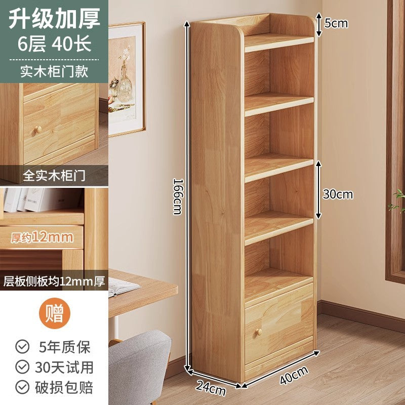 Pure solid wood bookshelf Floor-to-ceiling locker Children's pine storage cabinet Storage against the wall Student household bookcase with door