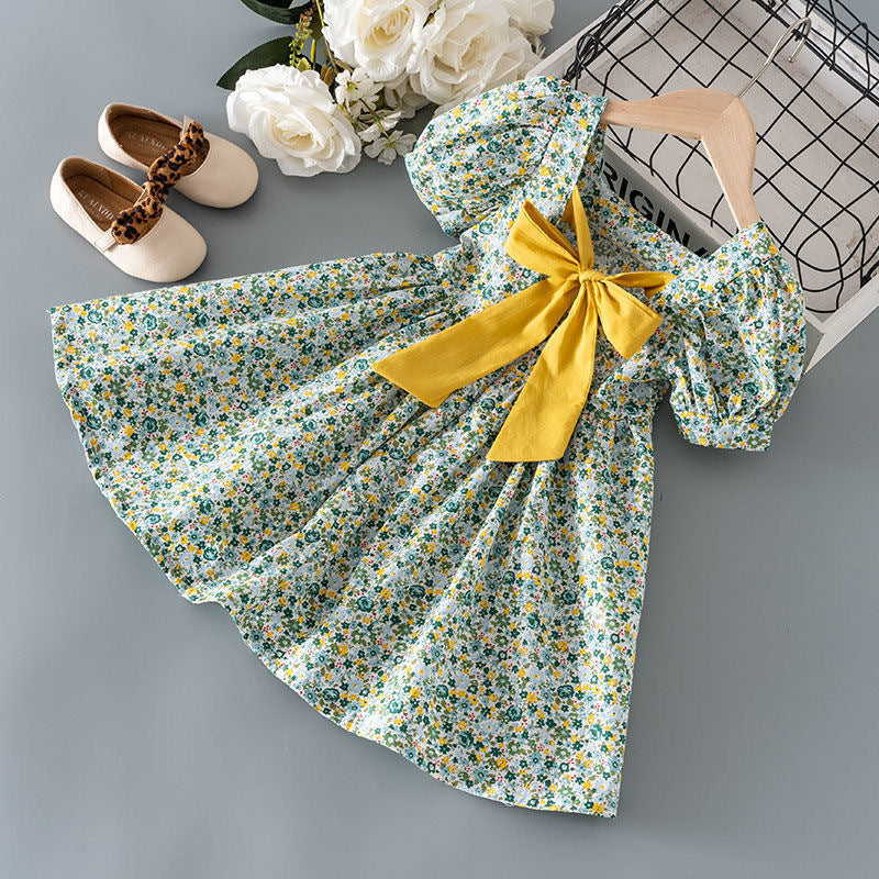 Girls' summer dresses  spring new collection - floral print short-sleeve dress for girls, children's casual dress for babies