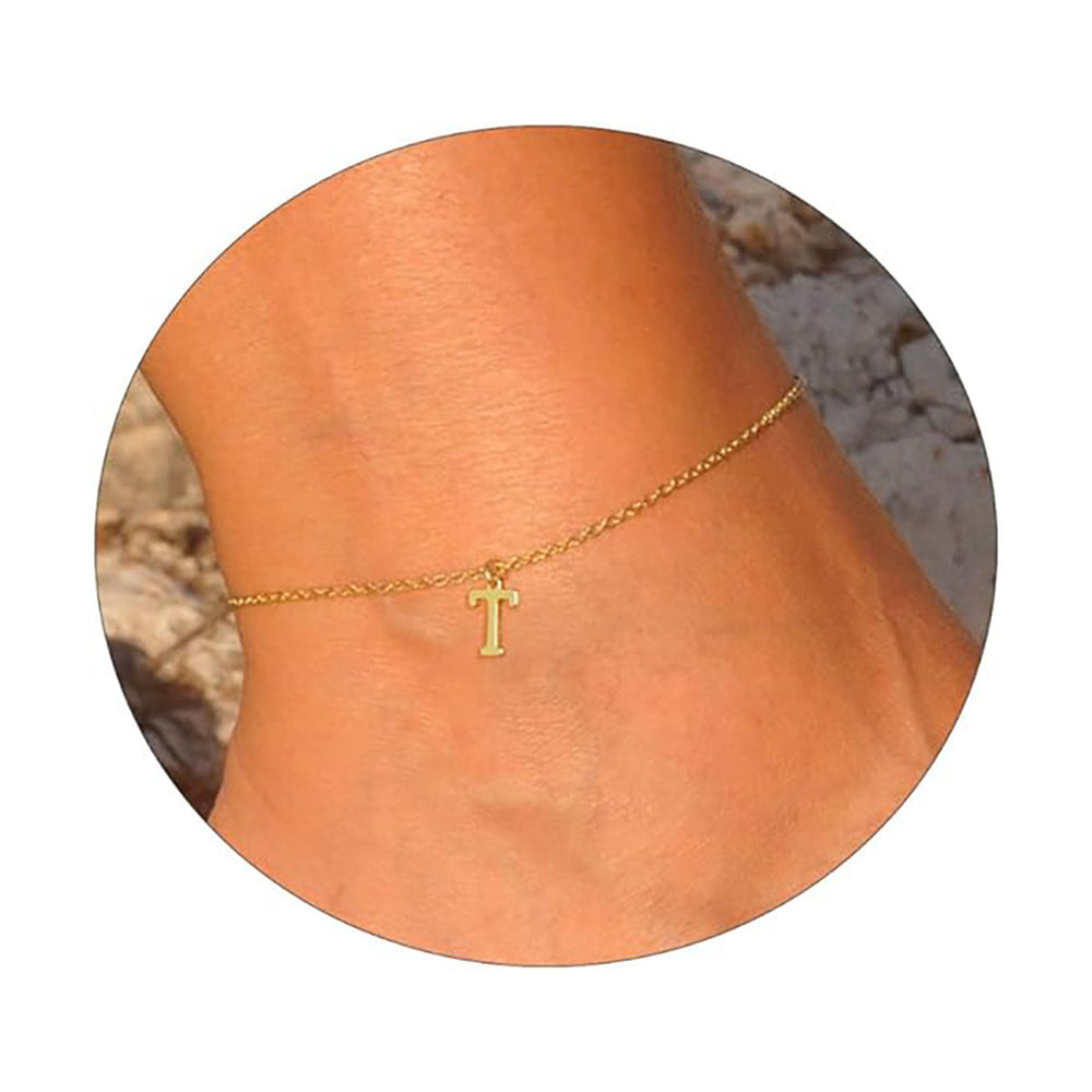 Amazon's new casual14k gold-plated waterproofletter compact 26 english letter women's anklet