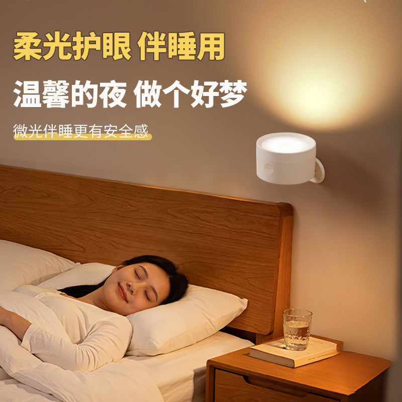 Wireless wall lamp - no wiring, no drilling! bedside bedroom night light, room sensor, magnetic suction, remote control, rechargeable ambient spotlight