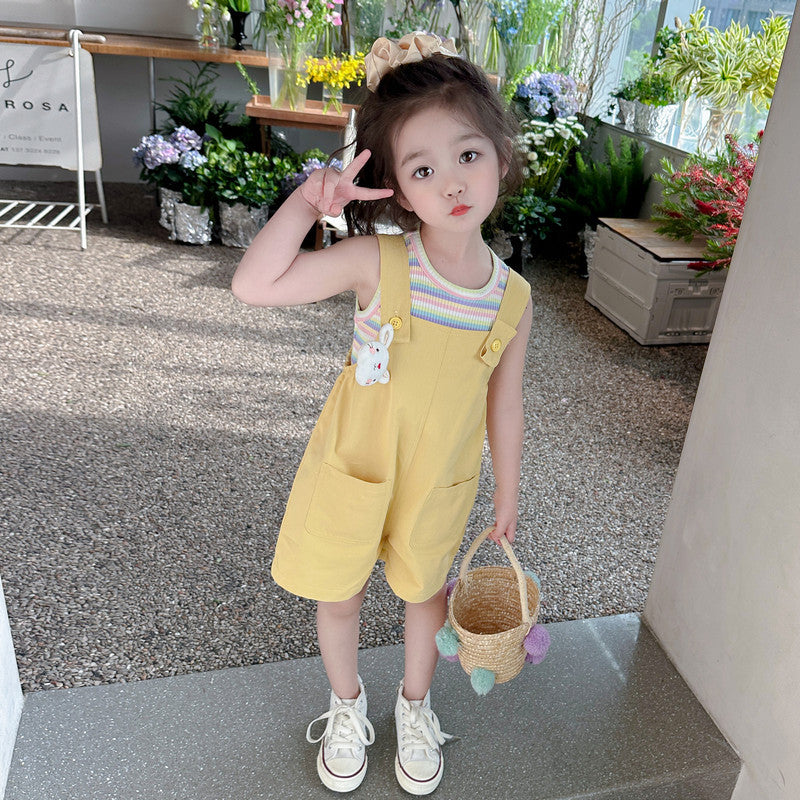 Summer casual girls' overalls set - new stylish and trendy summer outfit for babies and kids (two-piece set)