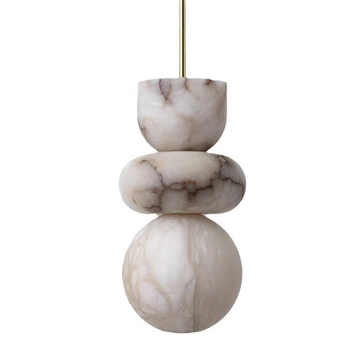 Spanish natural snowflake marble pendant light - premium all-copper chandelier for villa living room, display window, study, and bedside